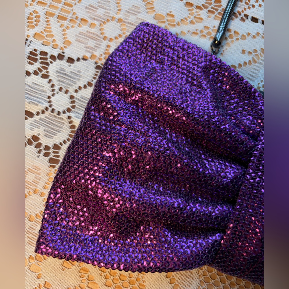 🎀Betseyville 💜 Betsey Johnson Purple Sequin Kiss-Lock Bow Clutch Purse - Picture 5 of 16